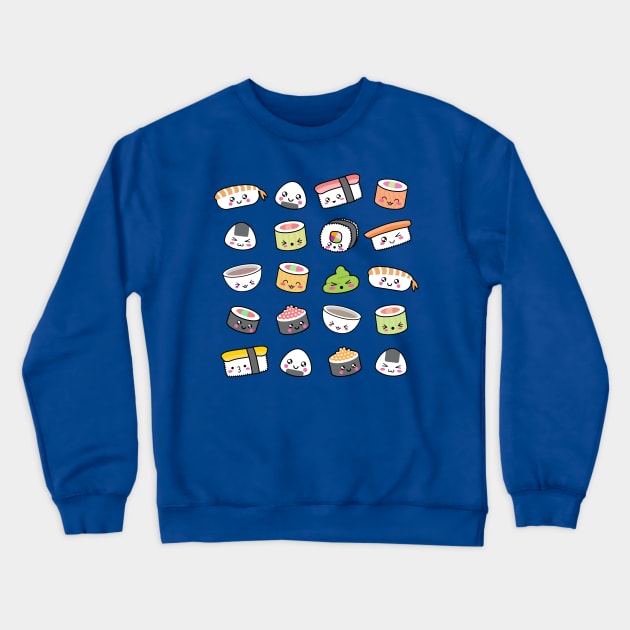 Happy kawaii sushi pattern Crewneck Sweatshirt by EuGeniaArt